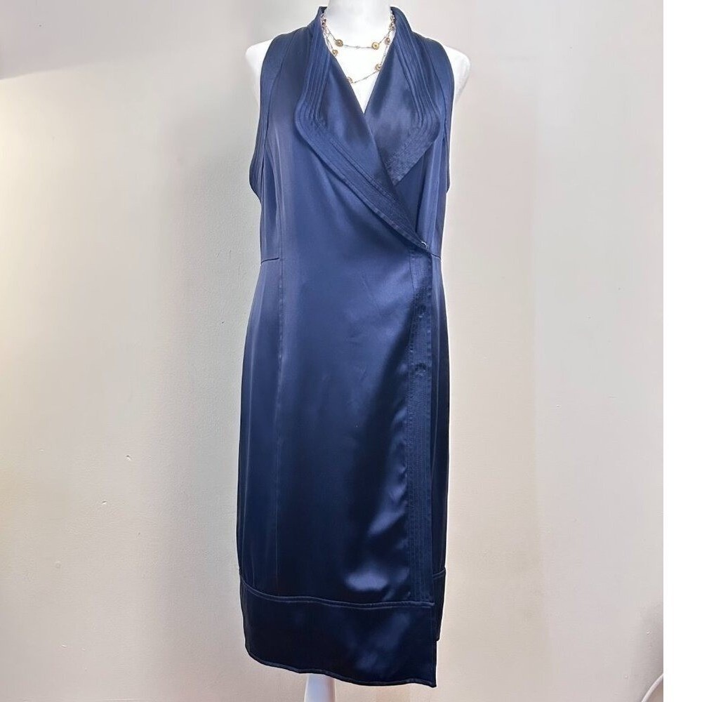 100% Silk Navy Blue Wrap V-Neck Midi Dress Proenza Schouler for Target 8